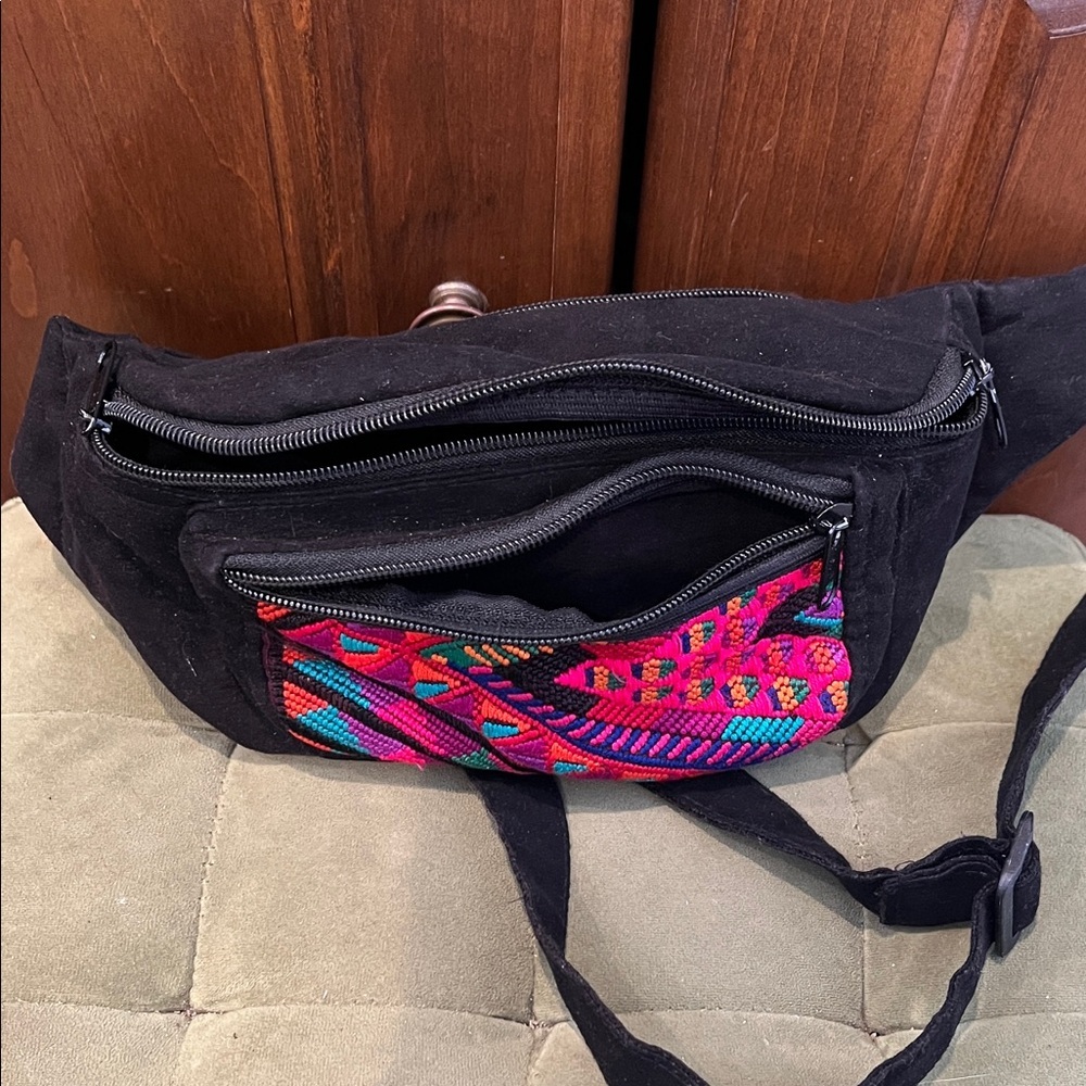 Colorful Patterned Black Waist Bag - Picture 2 of 6